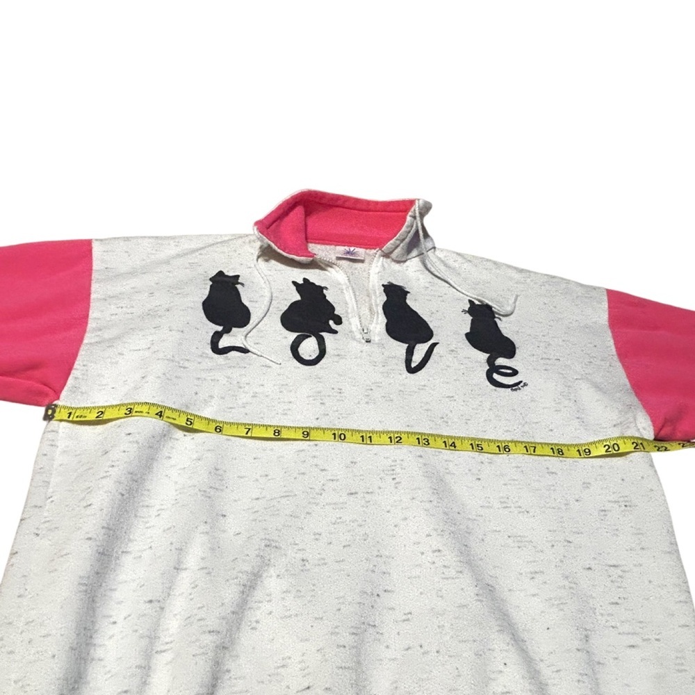 Vintage Magic USA Cat LOVE Quarter Zip Sweatshirt Pink Colorblock Women’s L - Picture 7 of 16